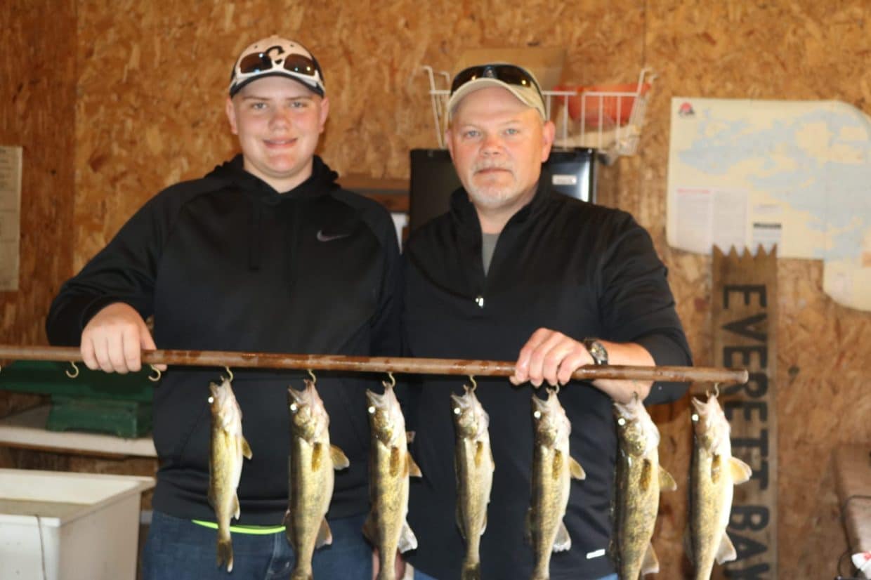 guys with walleyes at Everett Bay Lodge on Lake Vermilion