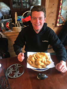 Joe with plate of fried walleyes at Lake Vermilion